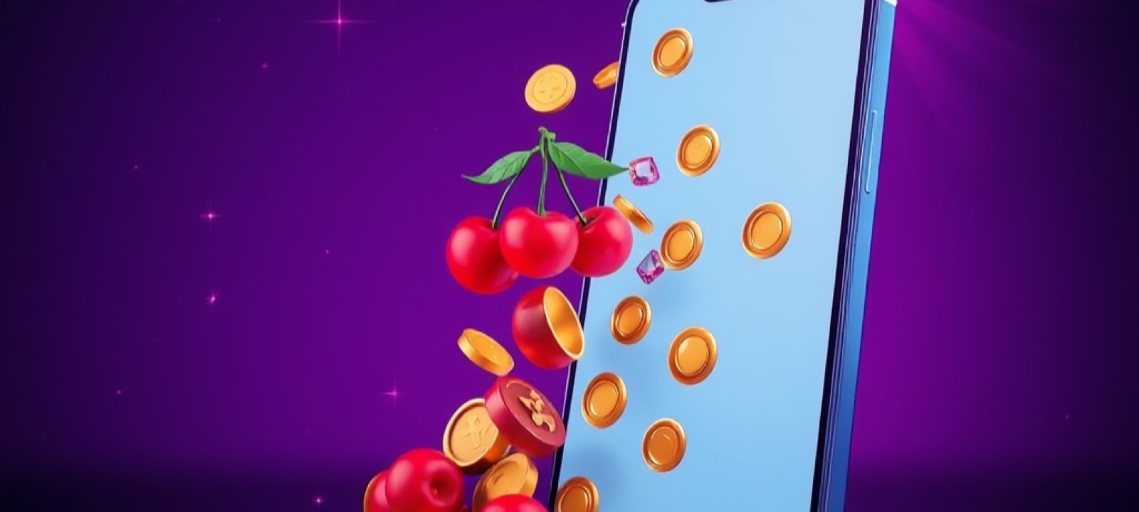 N555 App Download page with a smartphone bursting with slot reels and coins