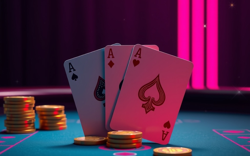 Two baccarat hands face up beside chip stacks on an N555 table