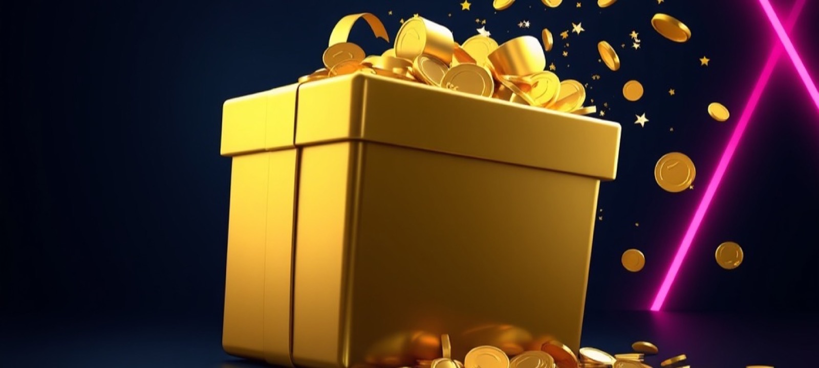 N555 Promotions page with a golden gift box bursting with coins and confetti